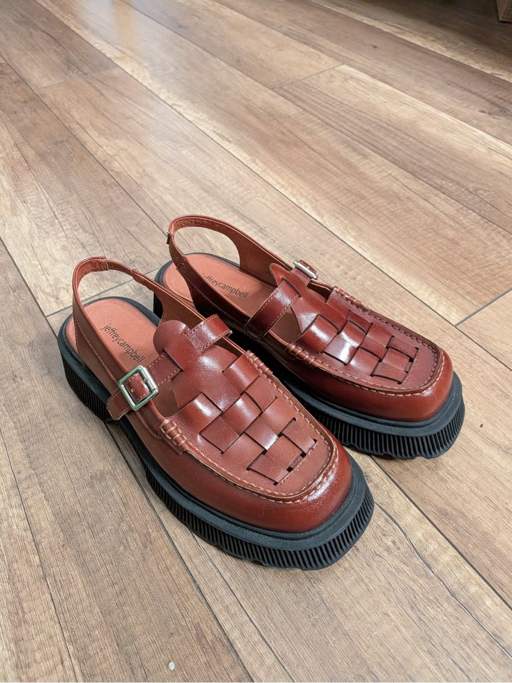 Jeffrey Campbell Brown Woven Platform Slingback Loafer with Black Sole - size 10